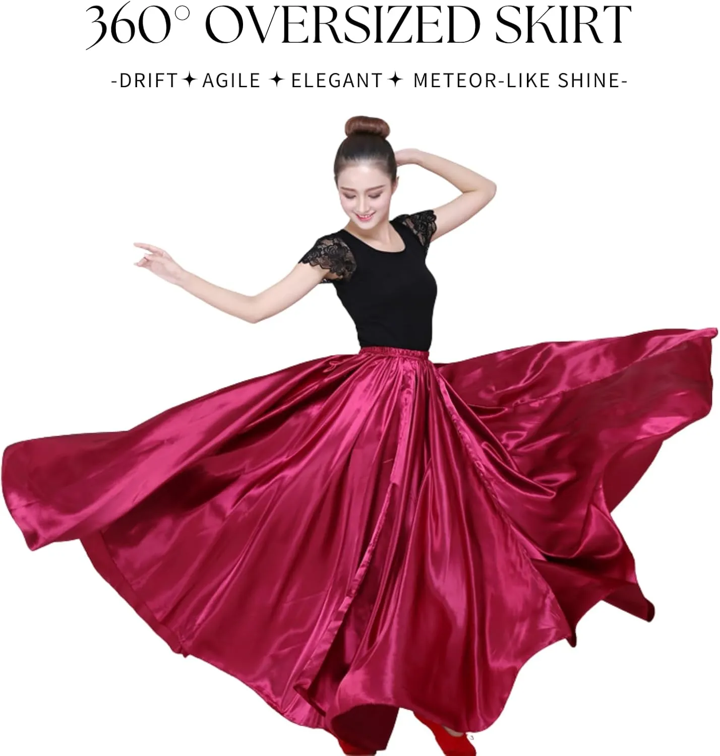 Dance Skirts for Women Satin Full Circle Ankle Length Swing Long Skirt Women Maxi Shiny Skirt for Party Costume Belly Dance
