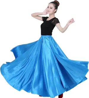 Dance Skirts for Women Satin Full Circle Ankle Length Swing Long Skirt Women Maxi Shiny Skirt for Party Costume Belly Dance