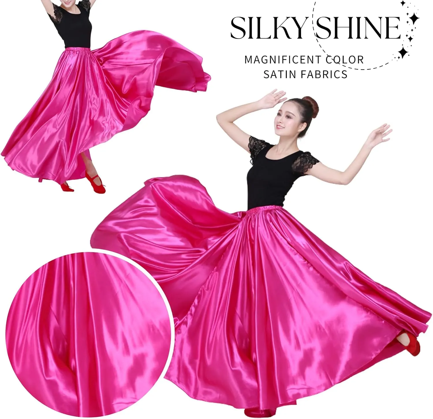 Dance Skirts for Women Satin Full Circle Ankle Length Swing Long Skirt Women Maxi Shiny Skirt for Party Costume Belly Dance