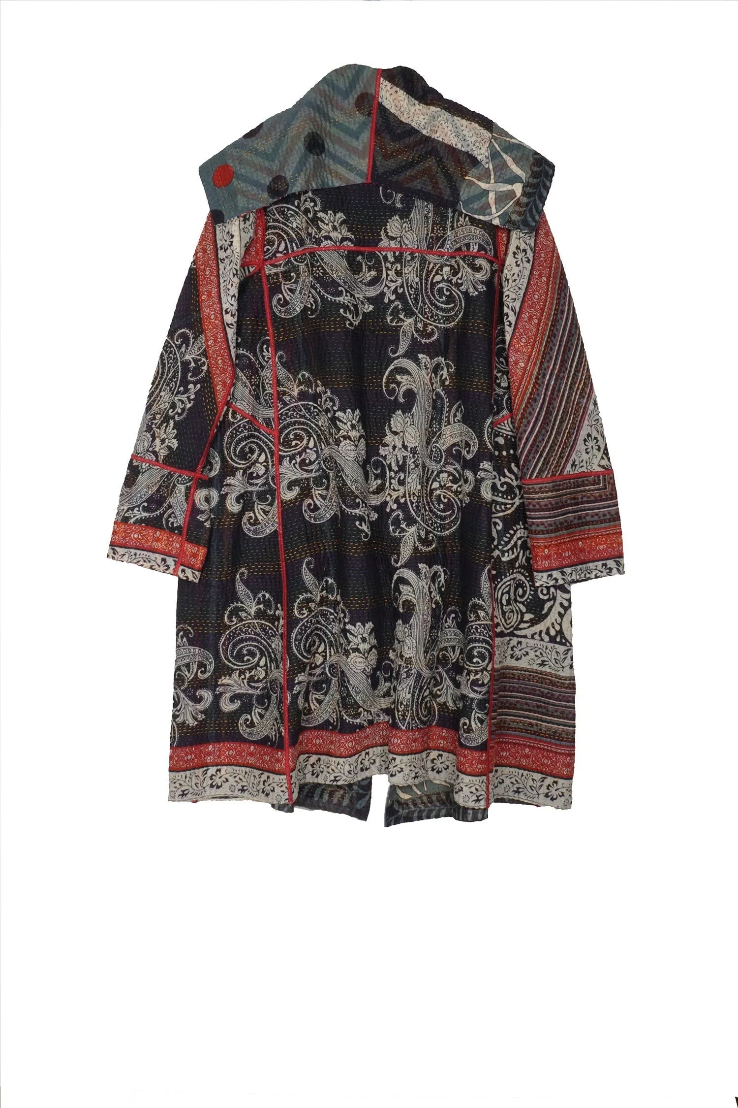 DOT & PAISLEY KANTHA A-LINE COAT - dp4309-nvy -