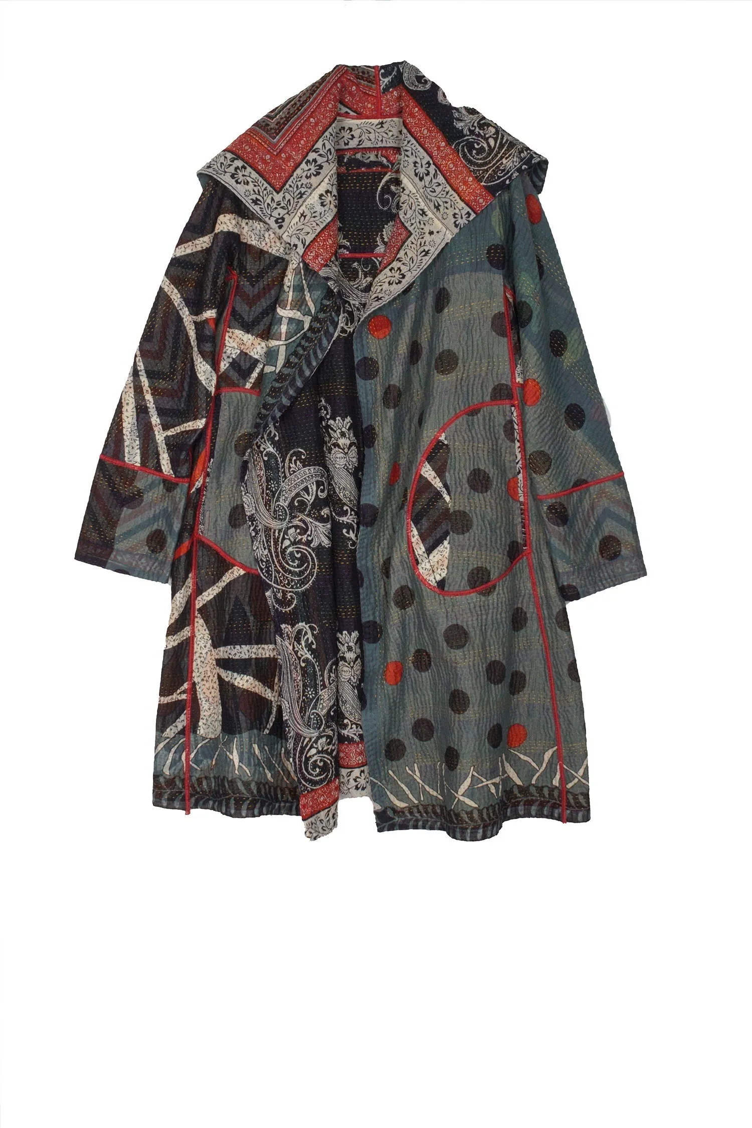 DOT & PAISLEY KANTHA A-LINE COAT - dp4309-nvy -