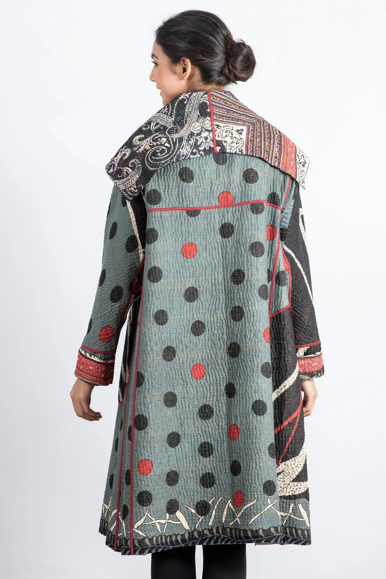 DOT & PAISLEY KANTHA A-LINE COAT - dp4309-nvy -