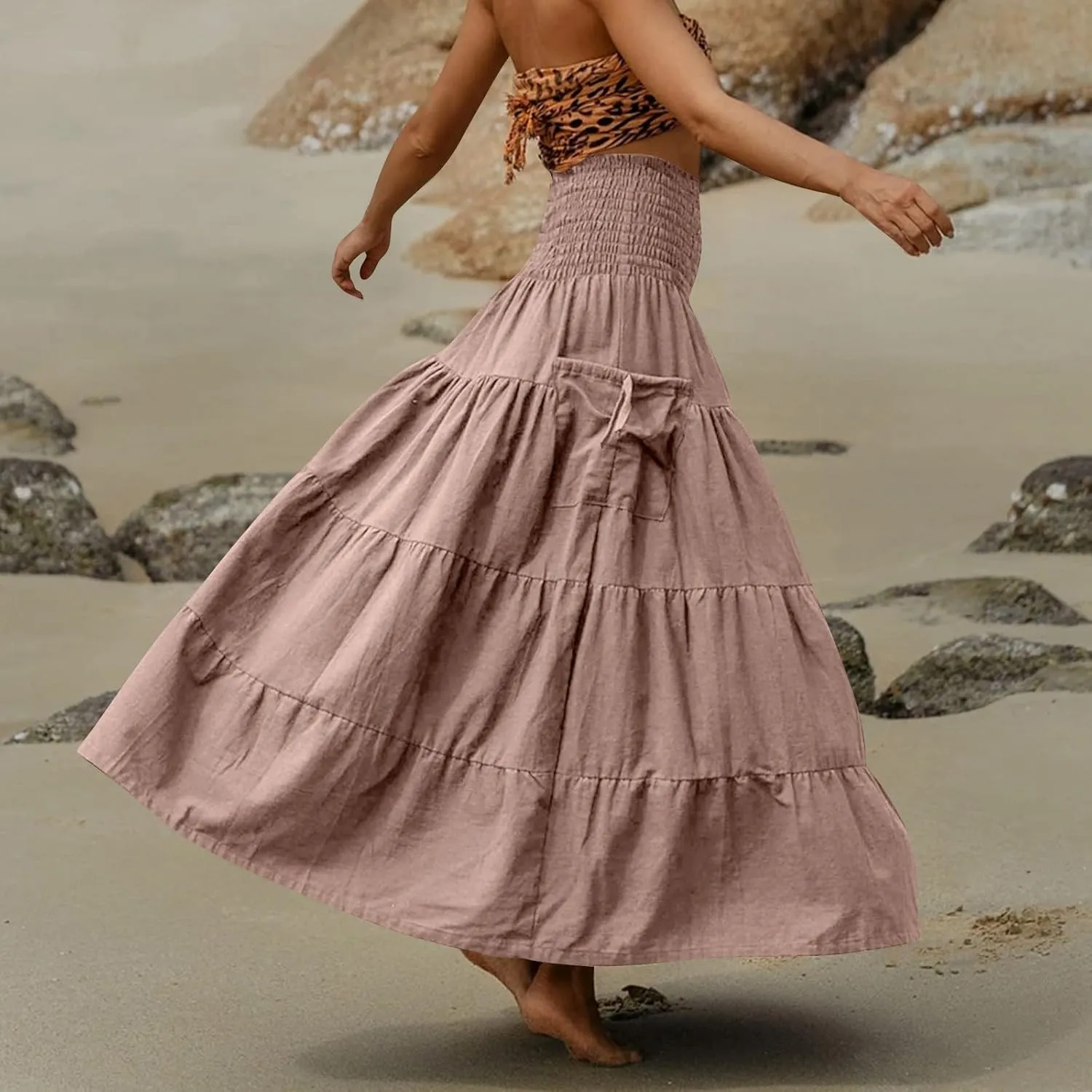 Floral Maxi Skirt for Women Summer Comfy Tiered Elastic High Waisted Skirts 2025 Vacation A-Line Flowy Swing Long Skirts