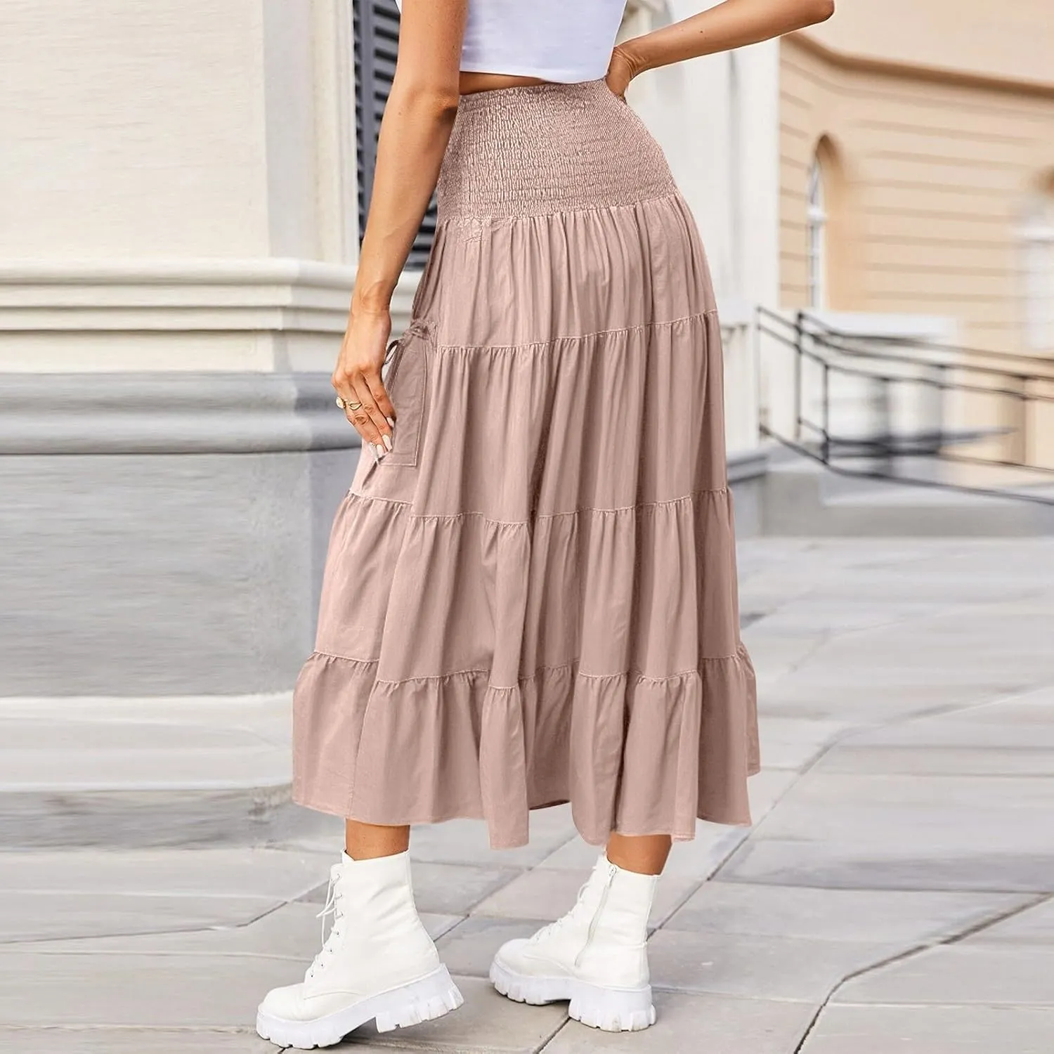 Floral Maxi Skirt for Women Summer Comfy Tiered Elastic High Waisted Skirts 2025 Vacation A-Line Flowy Swing Long Skirts