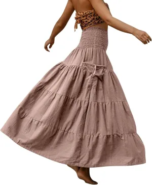 Floral Maxi Skirt for Women Summer Comfy Tiered Elastic High Waisted Skirts 2025 Vacation A-Line Flowy Swing Long Skirts