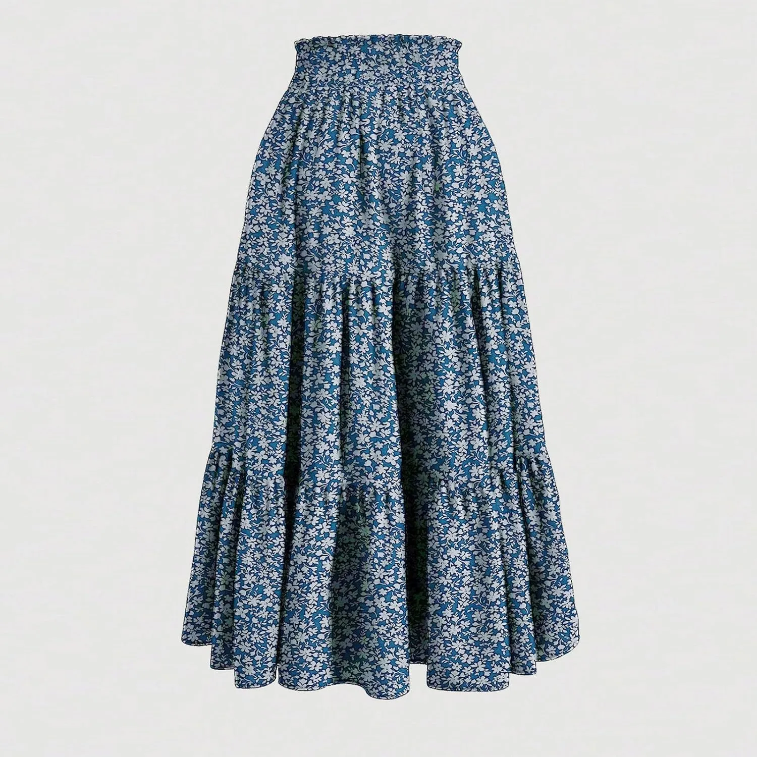 Floral Maxi Skirts for Women Ditsy Floral Tiered Flowy Long Skirt Boho Drawstring High Waisted Aline Ruffle Skirt