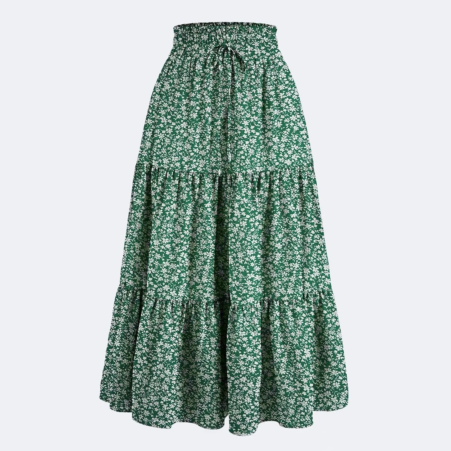 Floral Maxi Skirts for Women Ditsy Floral Tiered Flowy Long Skirt Boho Drawstring High Waisted Aline Ruffle Skirt