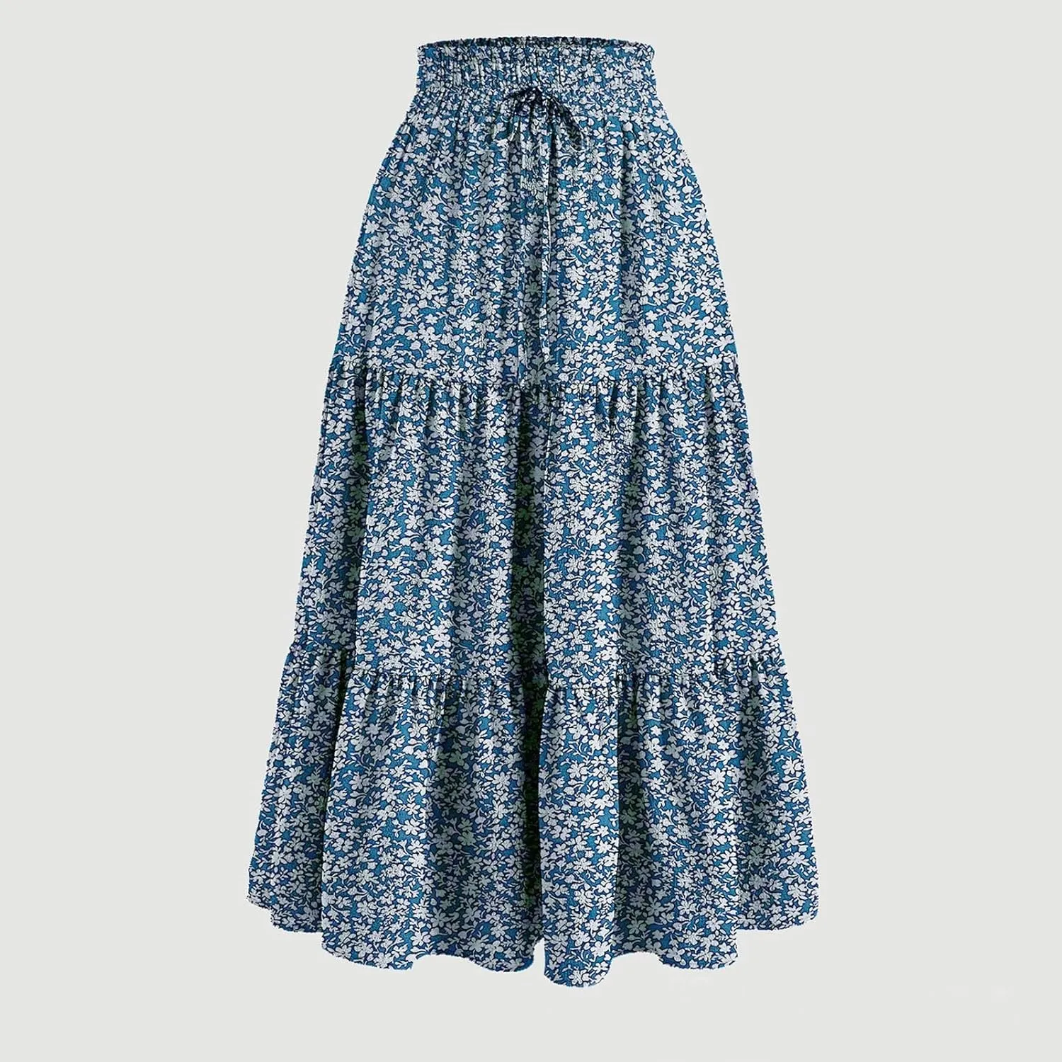 Floral Maxi Skirts for Women Ditsy Floral Tiered Flowy Long Skirt Boho Drawstring High Waisted Aline Ruffle Skirt