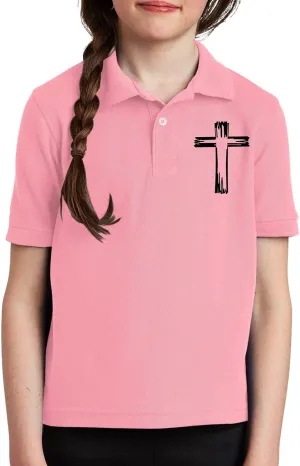 Girls Cross Embroidery Golf Polo Shirts Kids Short Sleeve School Uniforms Teen Summer Button Down Collar Shirt