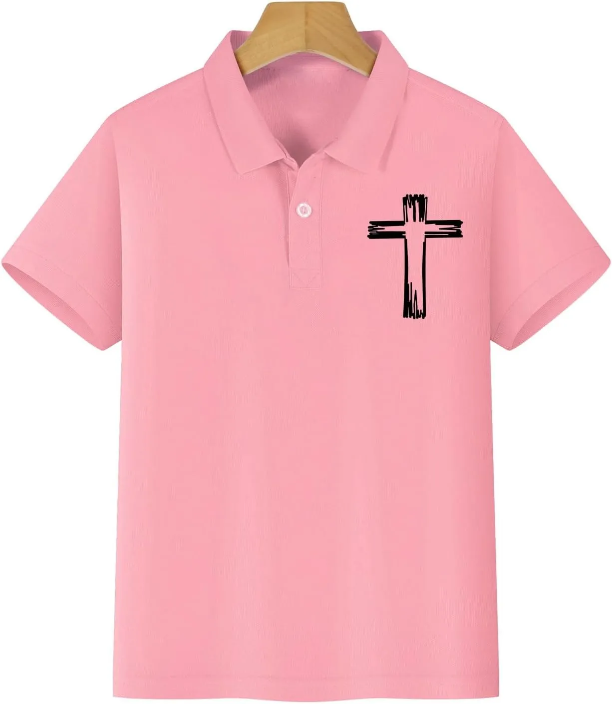 Girls Cross Embroidery Golf Polo Shirts Kids Short Sleeve School Uniforms Teen Summer Button Down Collar Shirt