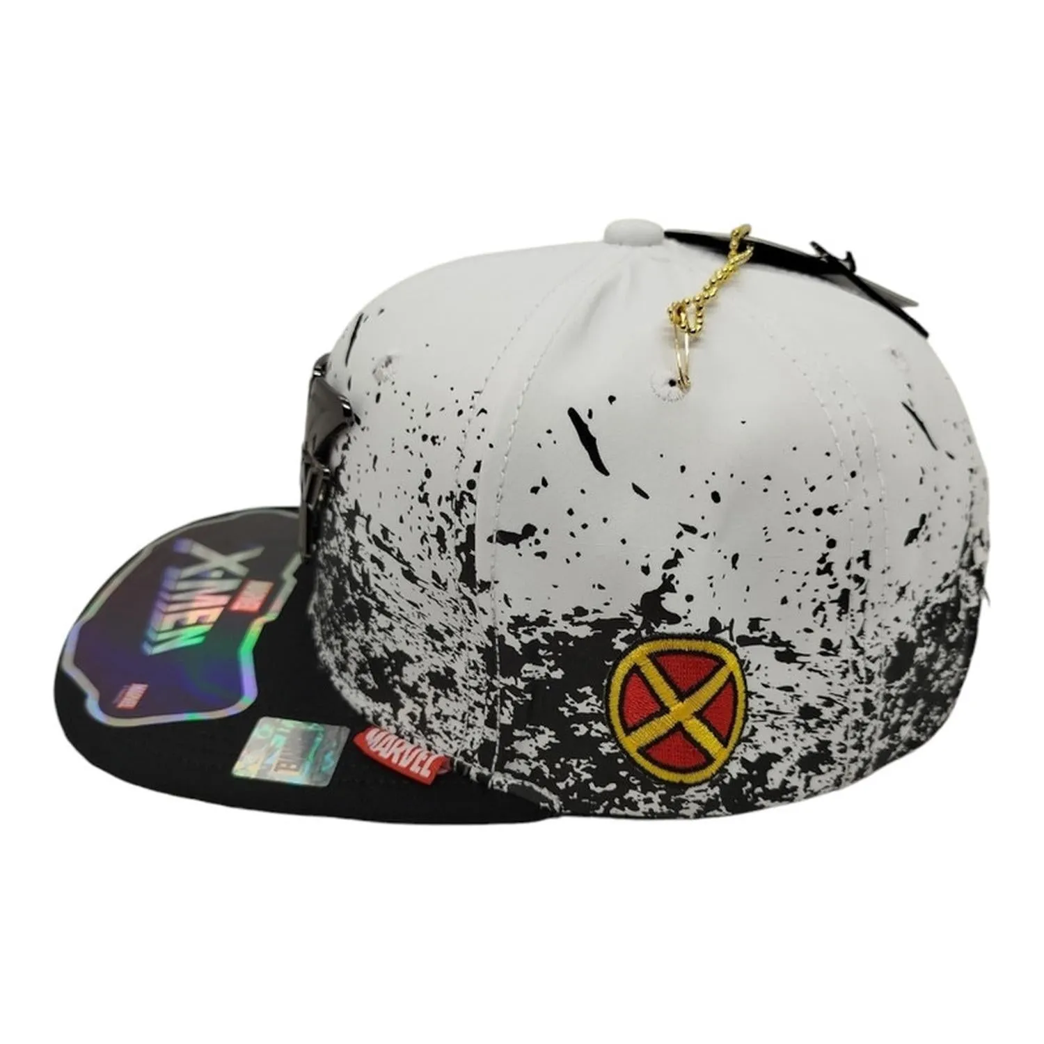 Kndit Caps Gorra Blanca Manchas Negras Placa Plateada Logo X-Men