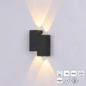 Lámpara De Pared Exterior Negra LED 4W 3000K 280Lm. 80X108mm. Luz Cálida Para Exteriores .Luminaria