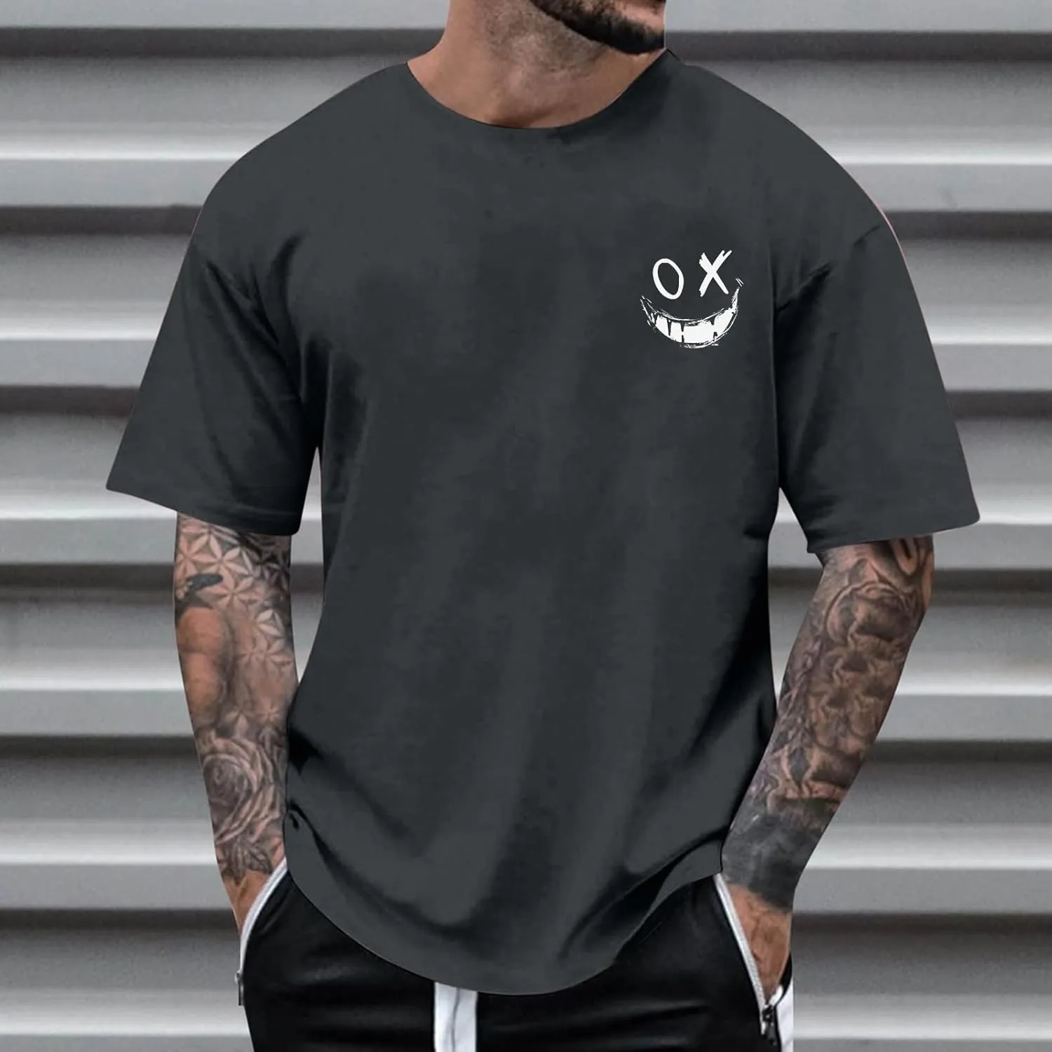 Men's Novelty Graffiti Short Sleeve Tees Vintage Hip Hop T-Shirt Hipster Crewneck Tshirt Holiday Clothes