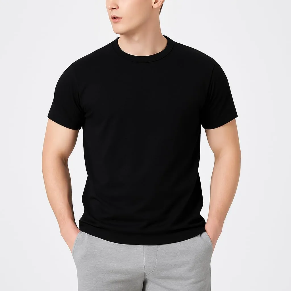 Mens Solid T-Shirt  Slim Fit Crewneck, Muscle Fit Cotton Blend Tee, Casual Short Sleeve Undershirt for Everyday Use