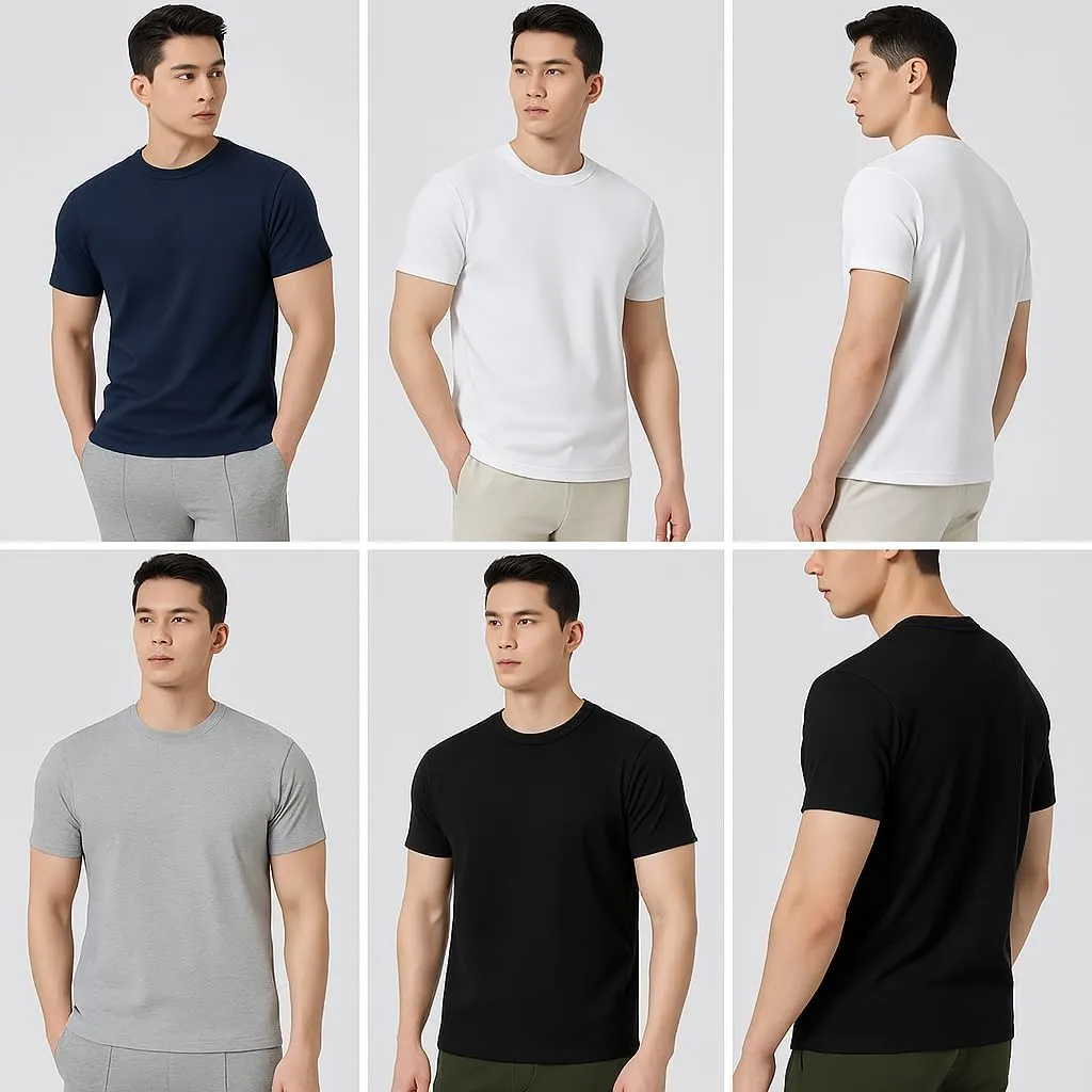 Mens Solid T-Shirt  Slim Fit Crewneck, Muscle Fit Cotton Blend Tee, Casual Short Sleeve Undershirt for Everyday Use
