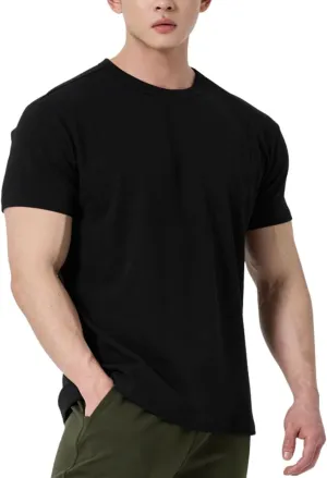 Mens Solid T-Shirt  Slim Fit Crewneck, Muscle Fit Cotton Blend Tee, Casual Short Sleeve Undershirt for Everyday Use