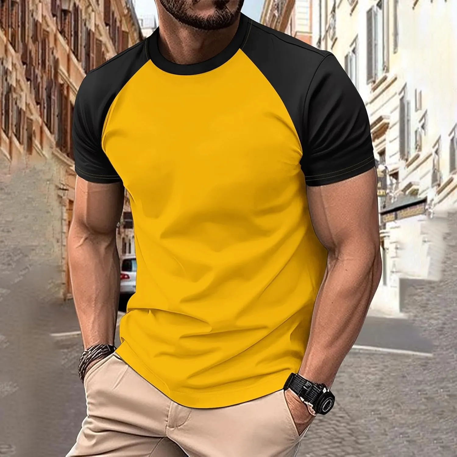 Men's T Shirt-Raglan Short Sleeve Color Block Fashion Baseball Tee Fitness Workout Inspired Classic Shirt Tee 2025