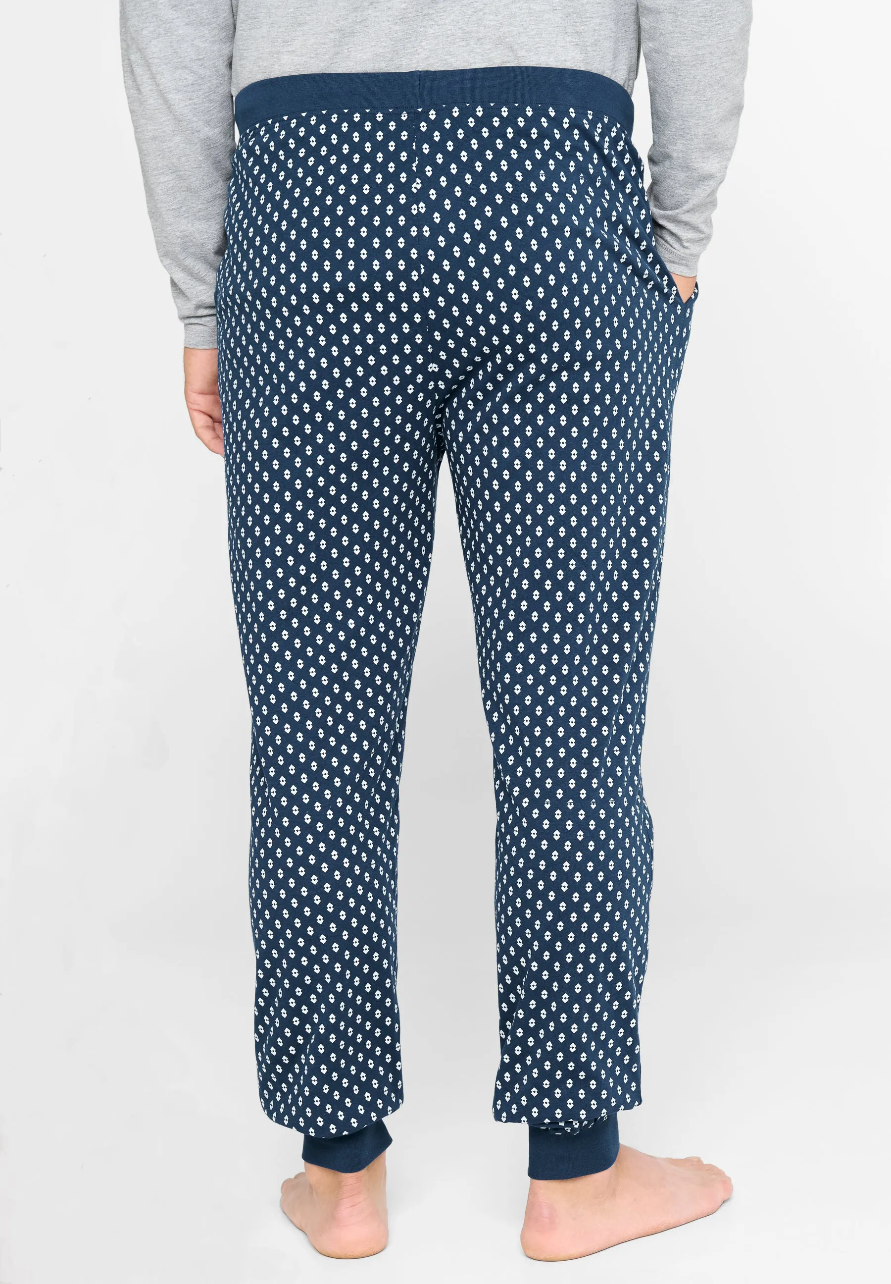 Pantalón Pijama Hombre Largo Algodón Punto Cuadros - Azul 8509_36