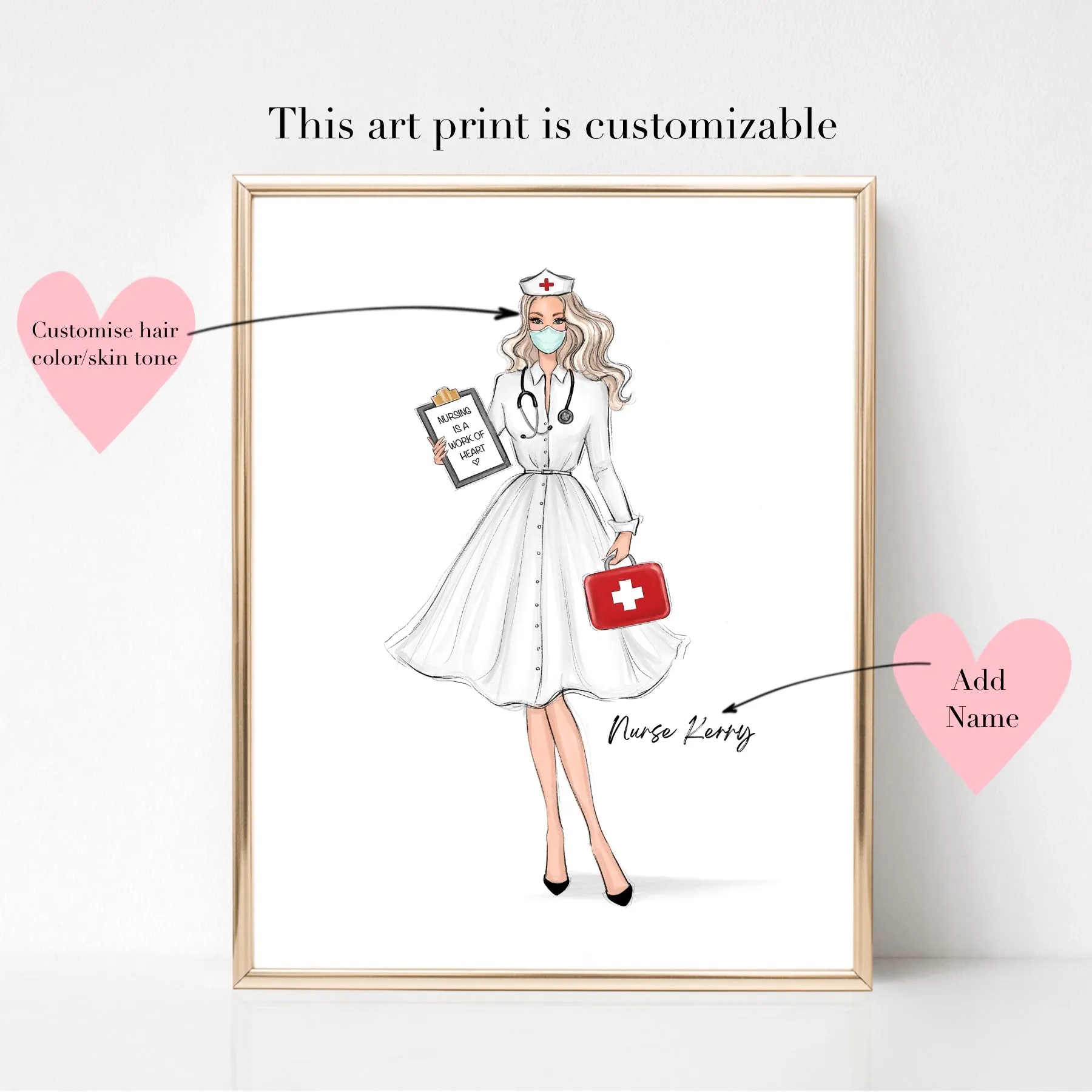 Personalized retro nurse fashion illustration art print
