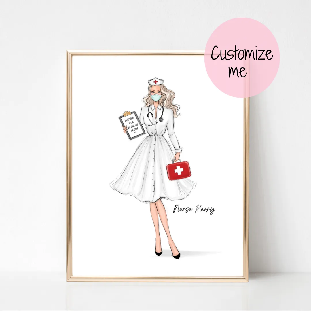 Personalized retro nurse fashion illustration art print