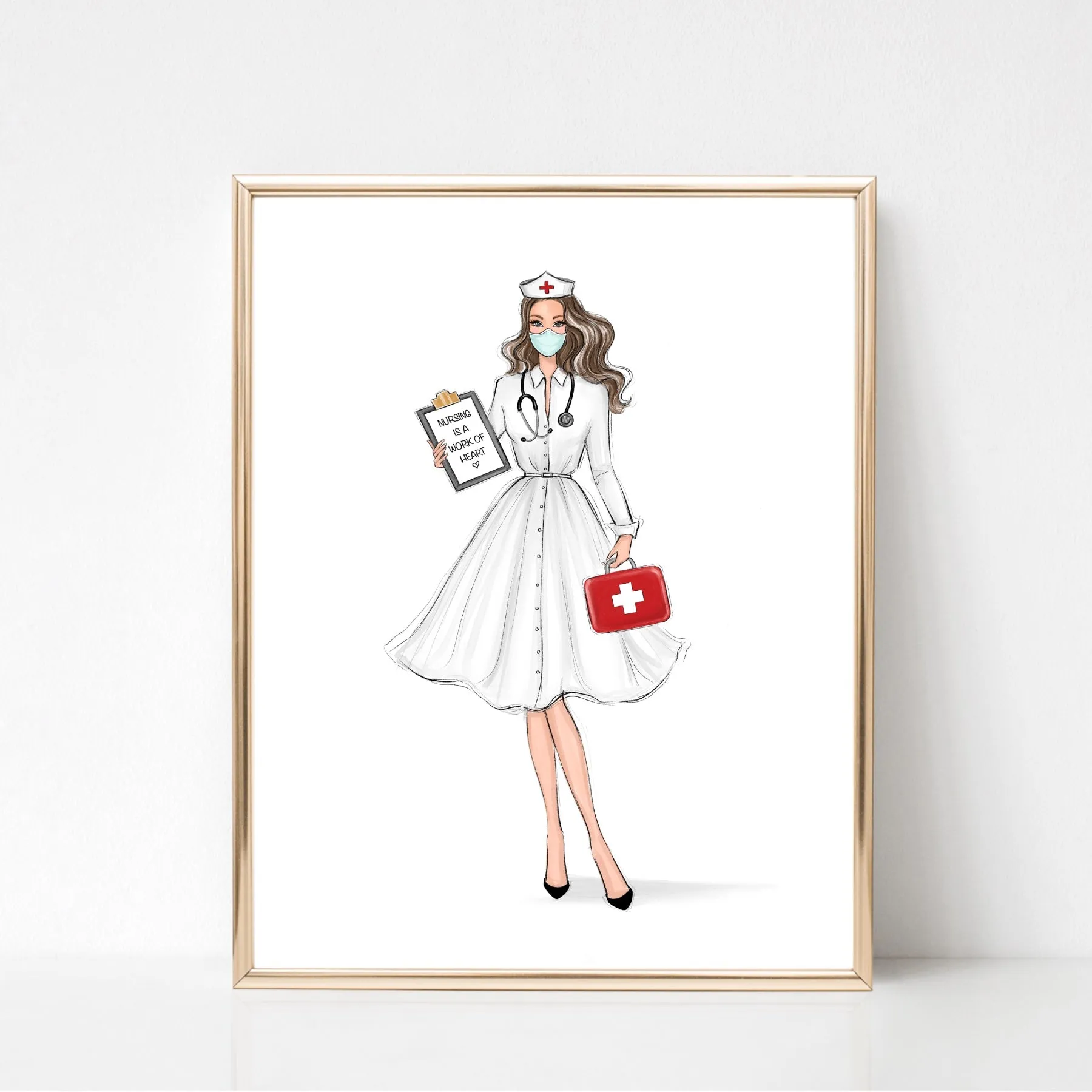 Personalized retro nurse fashion illustration art print