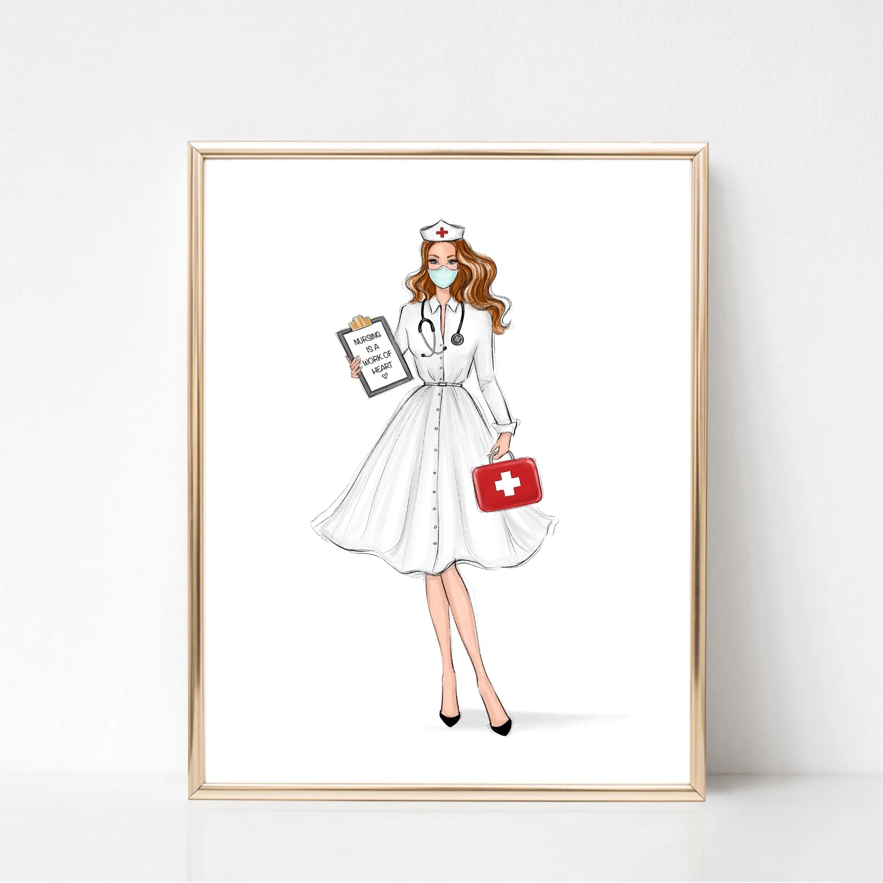Personalized retro nurse fashion illustration art print