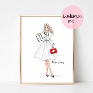 Personalized retro nurse fashion illustration art print