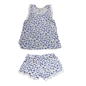 Pijama Azul con flores blancas
