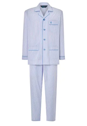 Pijama Hombre Largo Solapa Algodón Popelín Rayas - Azul 1529_30