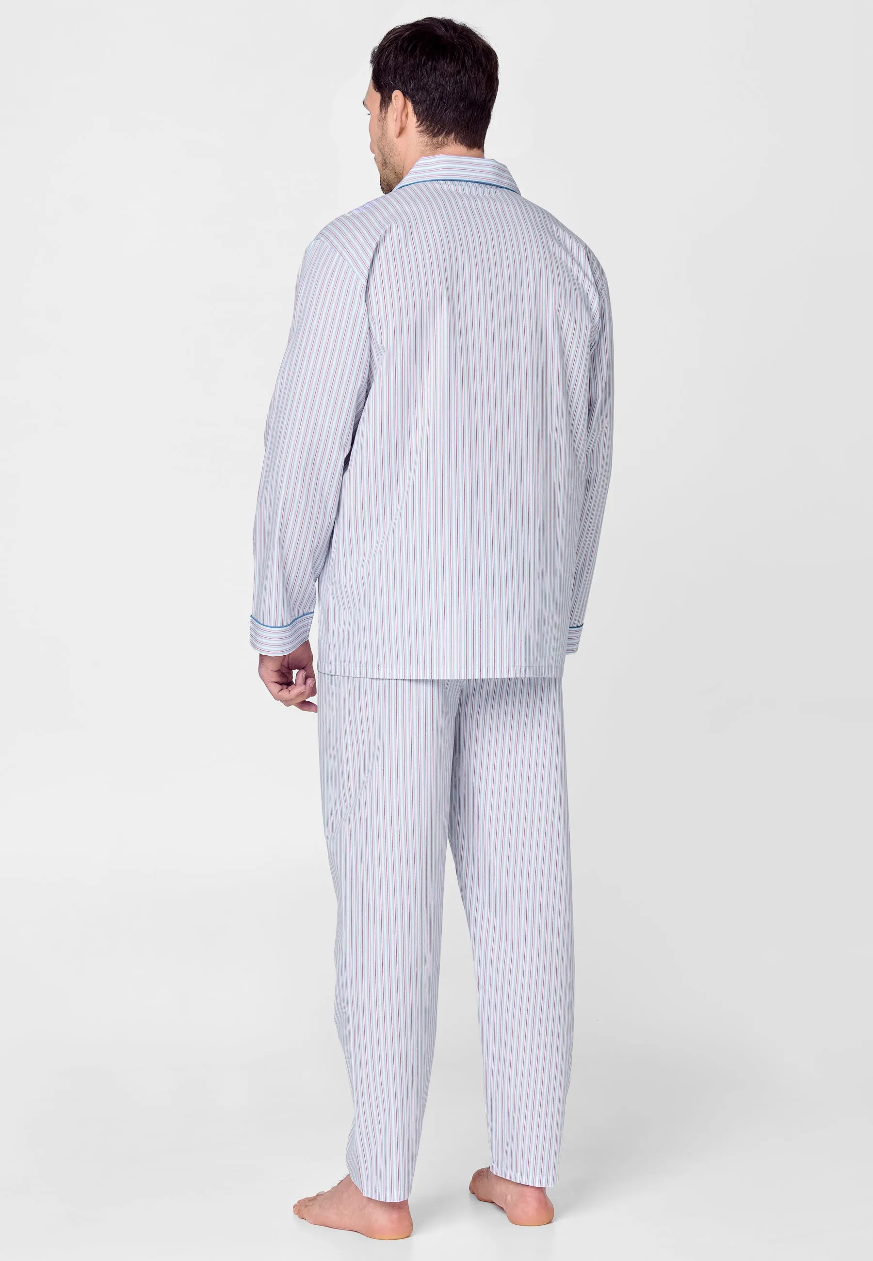 Pijama Hombre Largo Solapa Algodón Popelín Rayas - Azul 1529_30