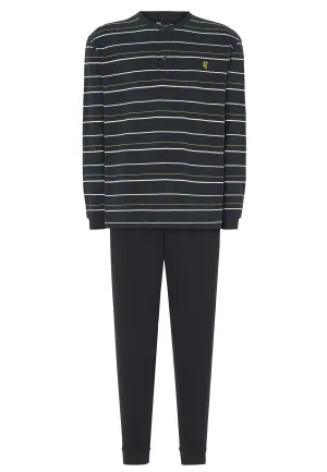 Pijama Hombre Largo Tapeta Algodón Punto Rayas - Negro 5303_99