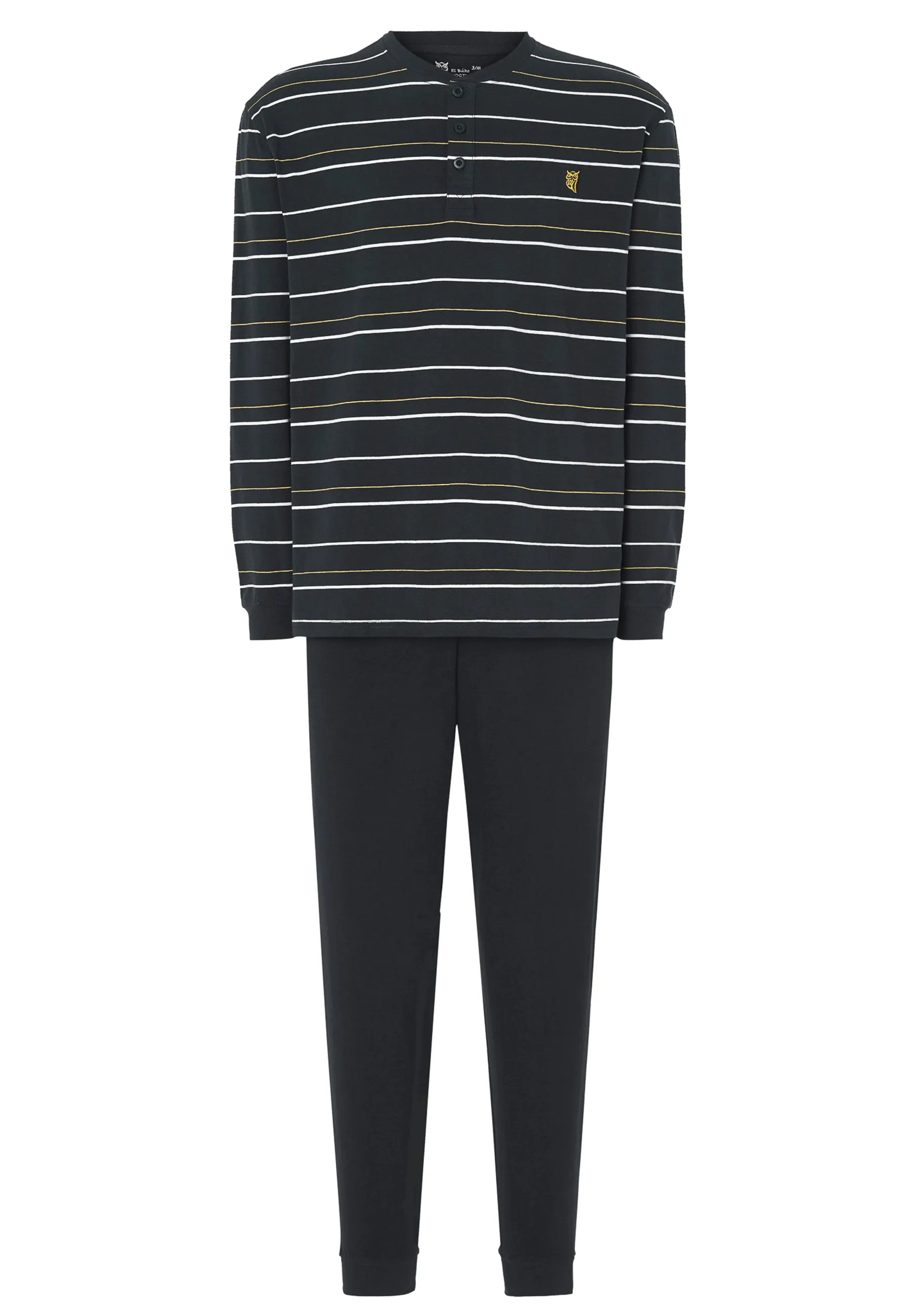 Pijama Hombre Largo Tapeta Algodón Punto Rayas - Negro 5303_99