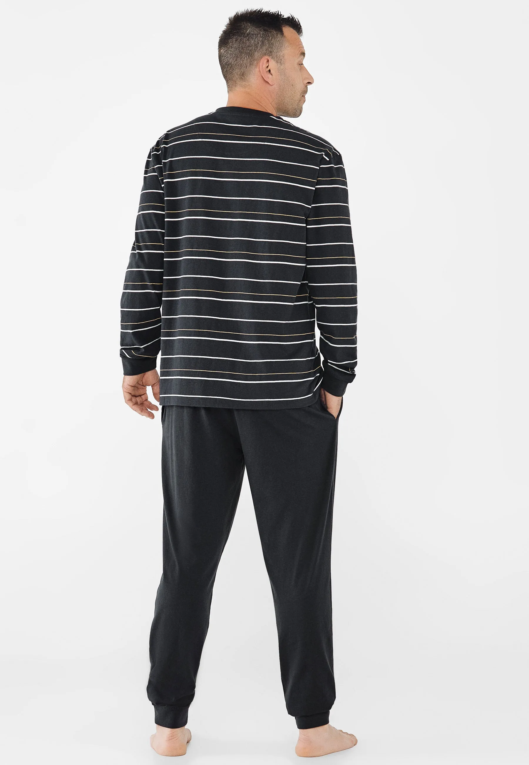 Pijama Hombre Largo Tapeta Algodón Punto Rayas - Negro 5303_99
