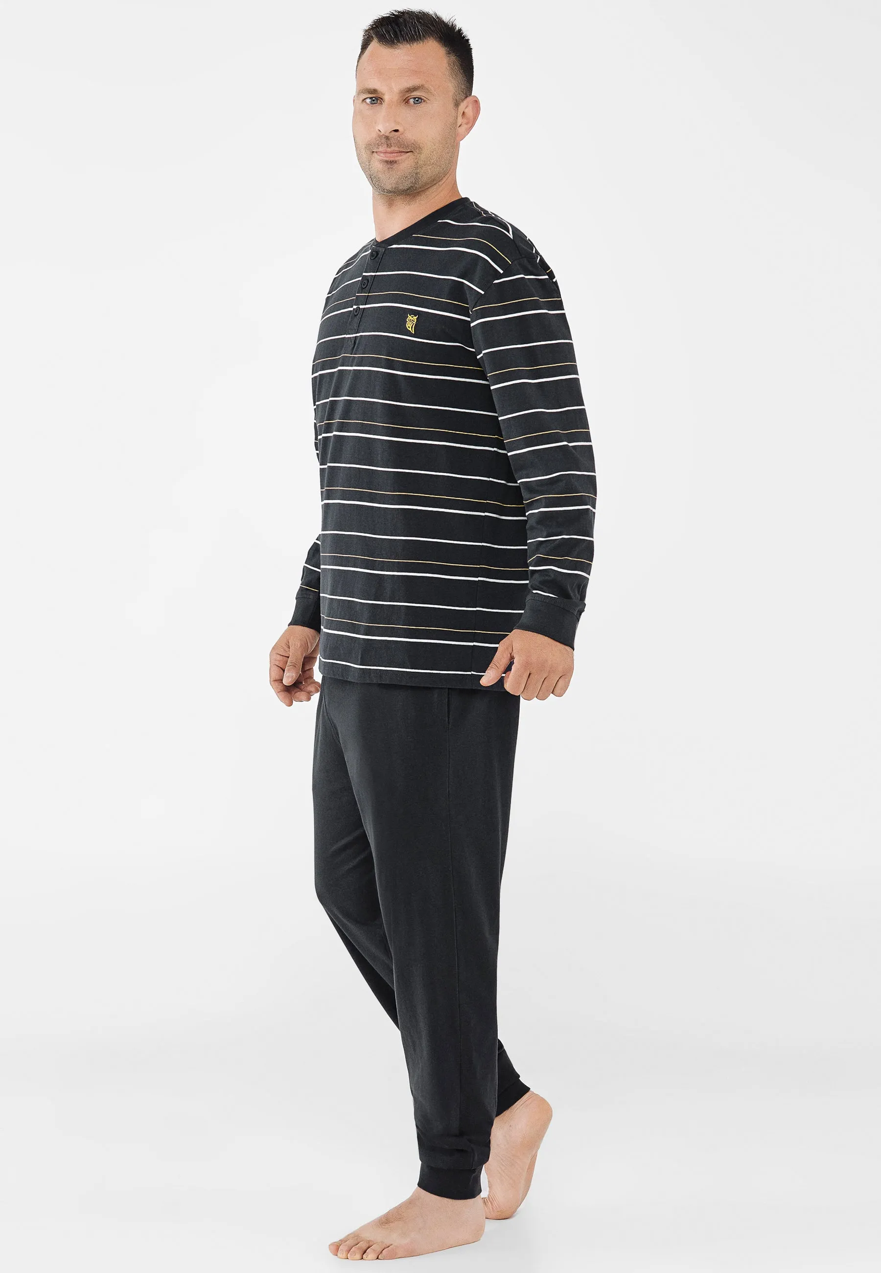 Pijama Hombre Largo Tapeta Algodón Punto Rayas - Negro 5303_99