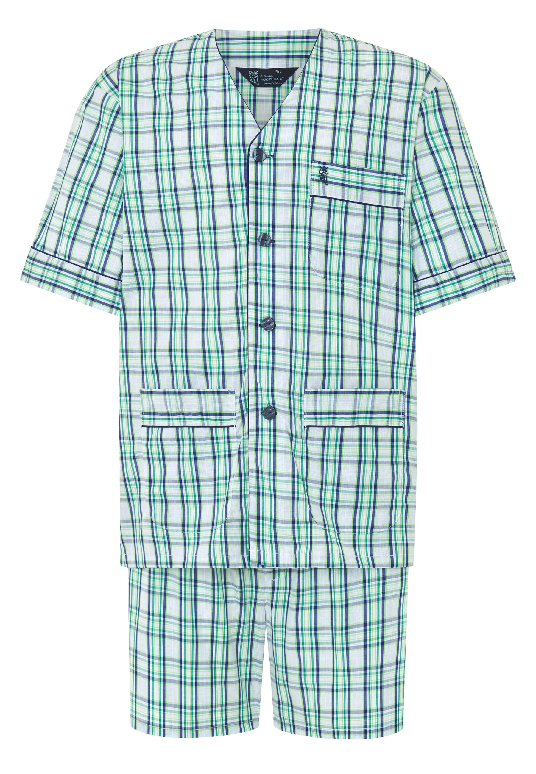 Pijama Hombre Verano Corto Judo Algodón Popelín Cuadros - Verde 4904_39