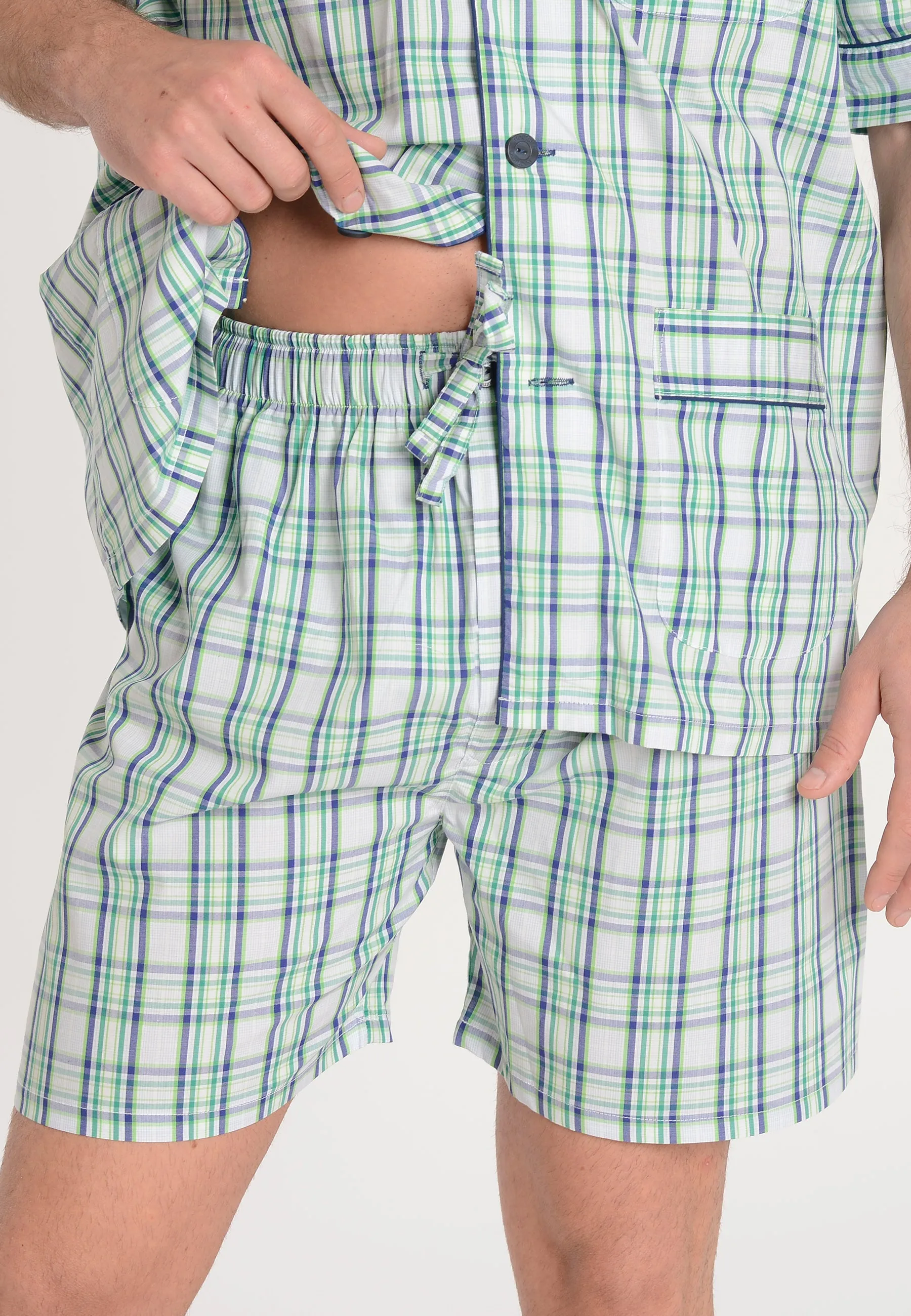 Pijama Hombre Verano Corto Judo Algodón Popelín Cuadros - Verde 4904_39