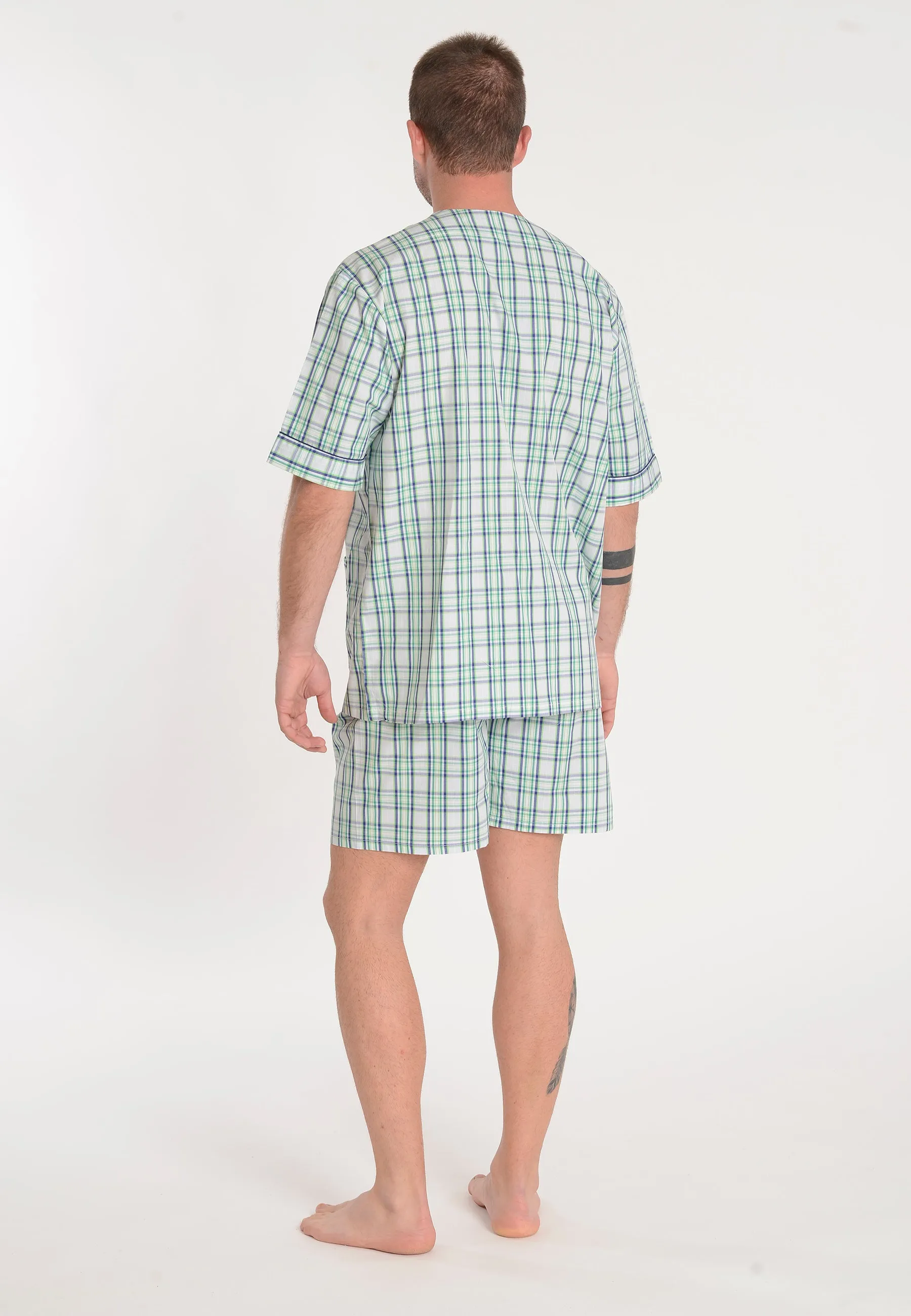 Pijama Hombre Verano Corto Judo Algodón Popelín Cuadros - Verde 4904_39