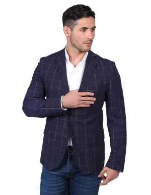 Sacos Para Hombre Blazer Sport Slim Fit Cuadros Marino F21304