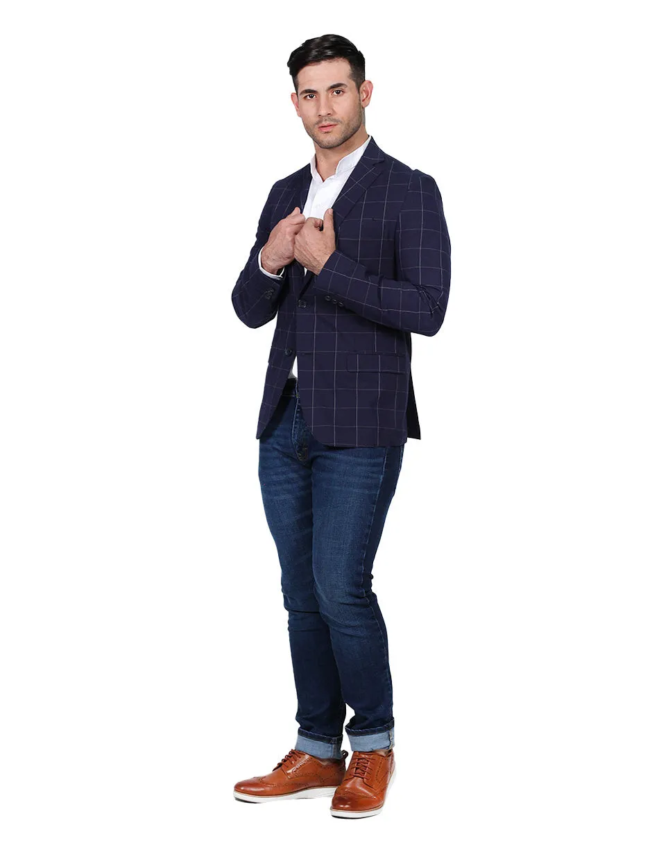 Sacos Para Hombre Blazer Sport Slim Fit Cuadros Marino F21304