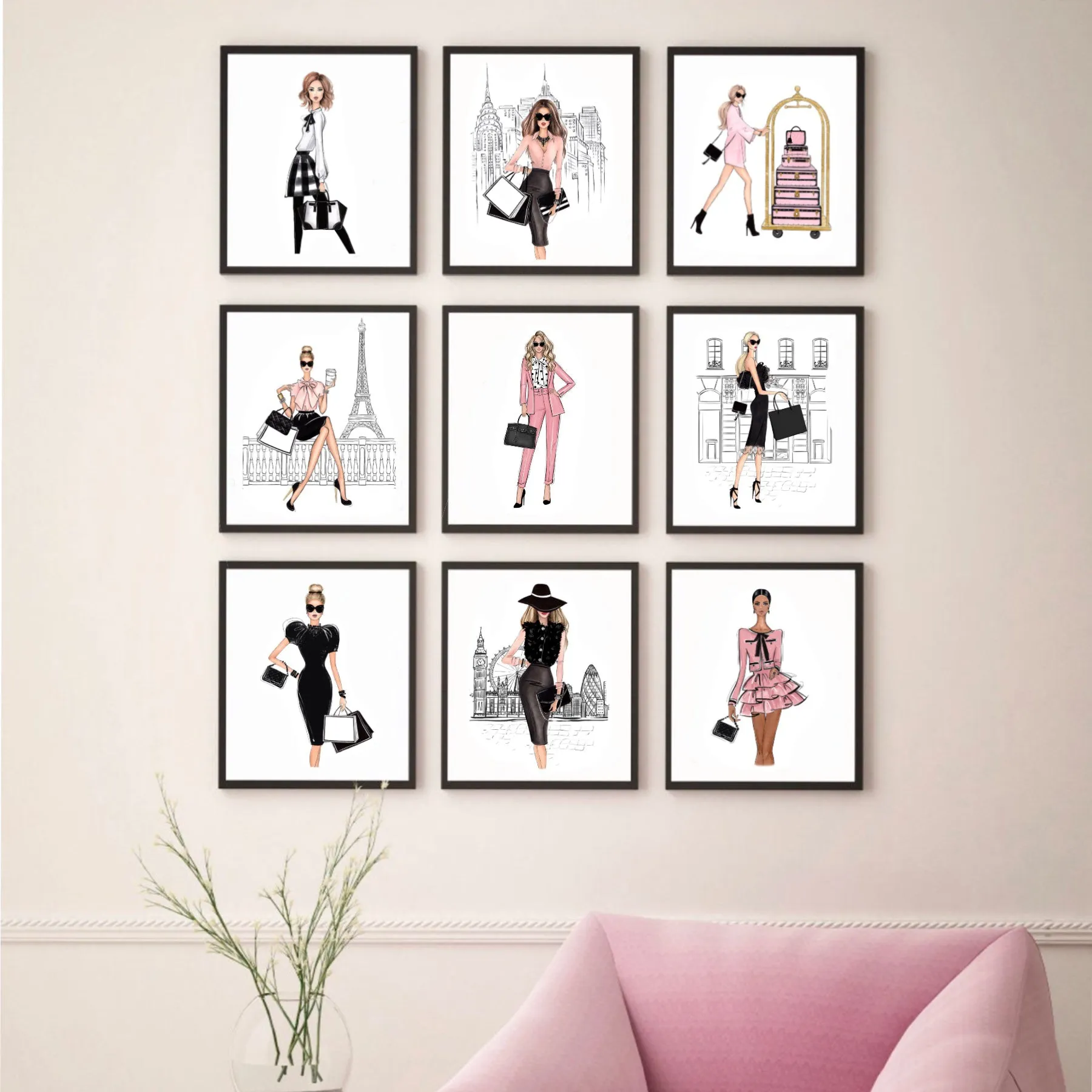 SET OF 9 ART PRINTS fashion illustrations