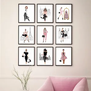 SET OF 9 ART PRINTS fashion illustrations