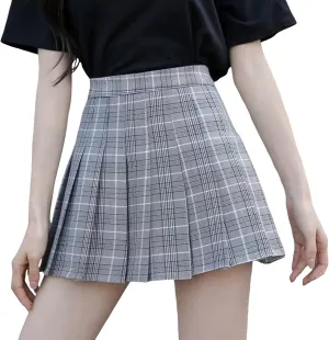 Teen Girls Pleated Mini Skirt Preppy Plaid Skirts Elastic High Waisted Uniform Skirt Plus Size Tartan Skirts for School Girl