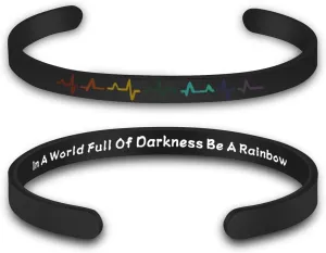 UJIMS LGBT Gay Pride Gift Rainbow Heart Cuff Bracelet In A World Full Of Darkness Be A Rainbow Gay Couple Pride Month Gift