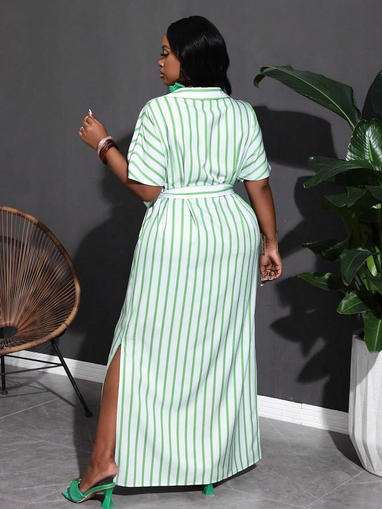 Vestido Longo Verde Listrado - Olivia