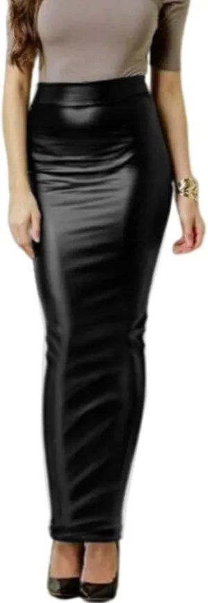 Women Bodycon Long Skirt Black High Waist Pu Leather Tight Maxi Skirts Club Party Wear Elegant Pencil Skirt Saia Faldas 7XL