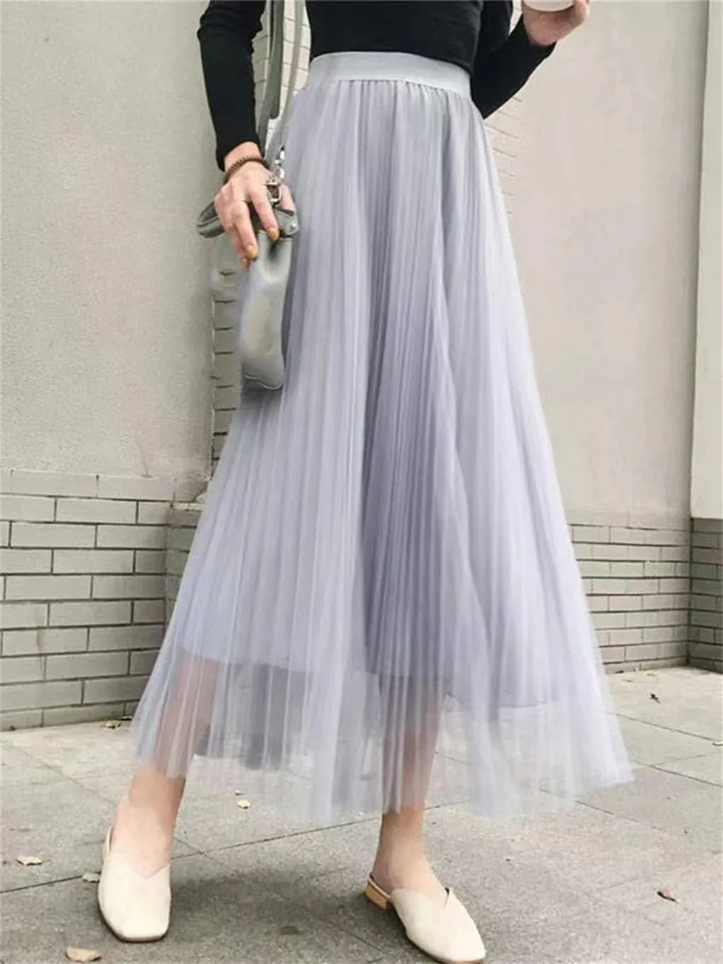 Women Tulle Skirt Mesh A Line Ladies Pleated Skirt High Waist Party Faldas