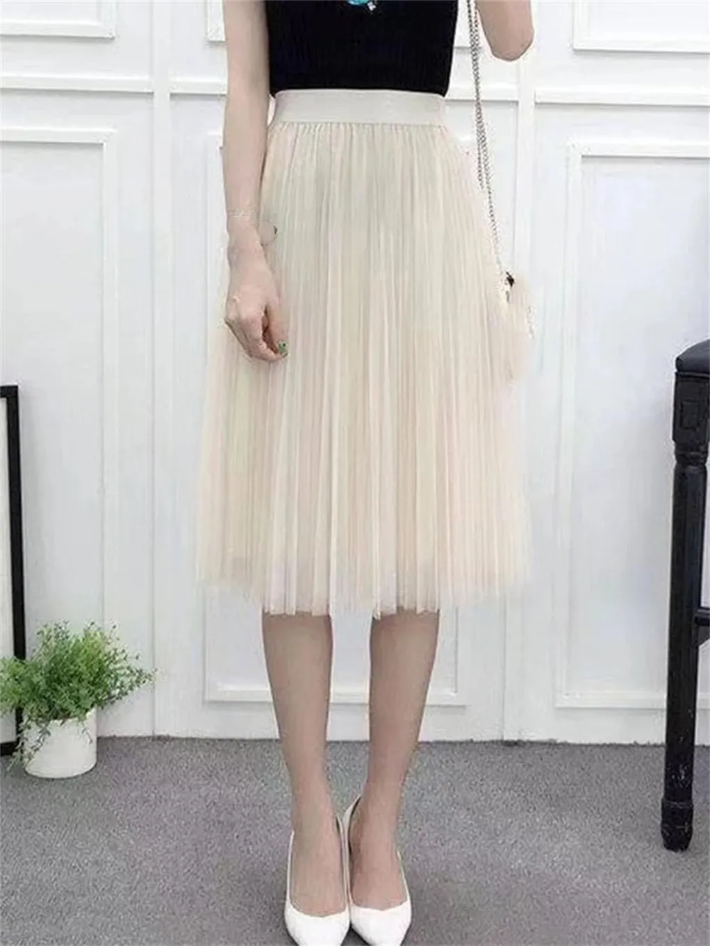 Women Tulle Skirt Mesh A Line Ladies Pleated Skirt High Waist Party Faldas