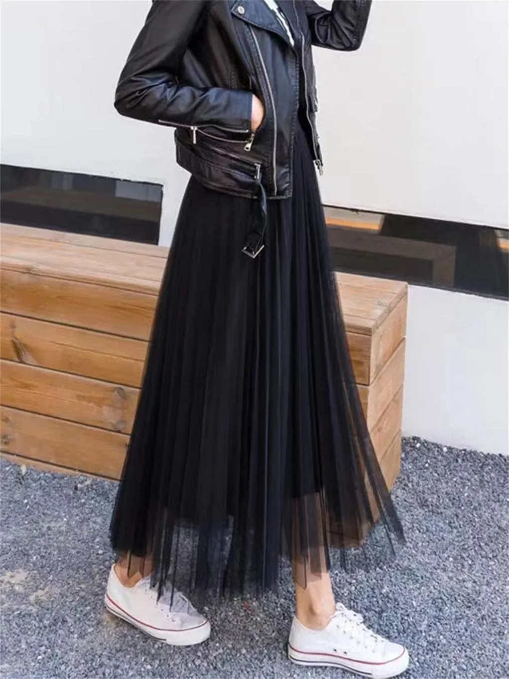 Women Tulle Skirt Mesh A Line Ladies Pleated Skirt High Waist Party Faldas