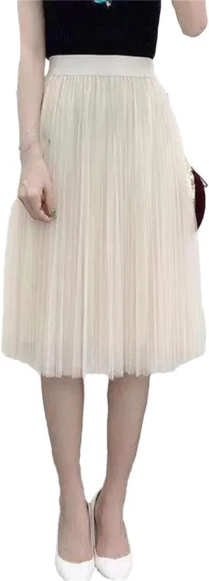 Women Tulle Skirt Mesh A Line Ladies Pleated Skirt High Waist Party Faldas