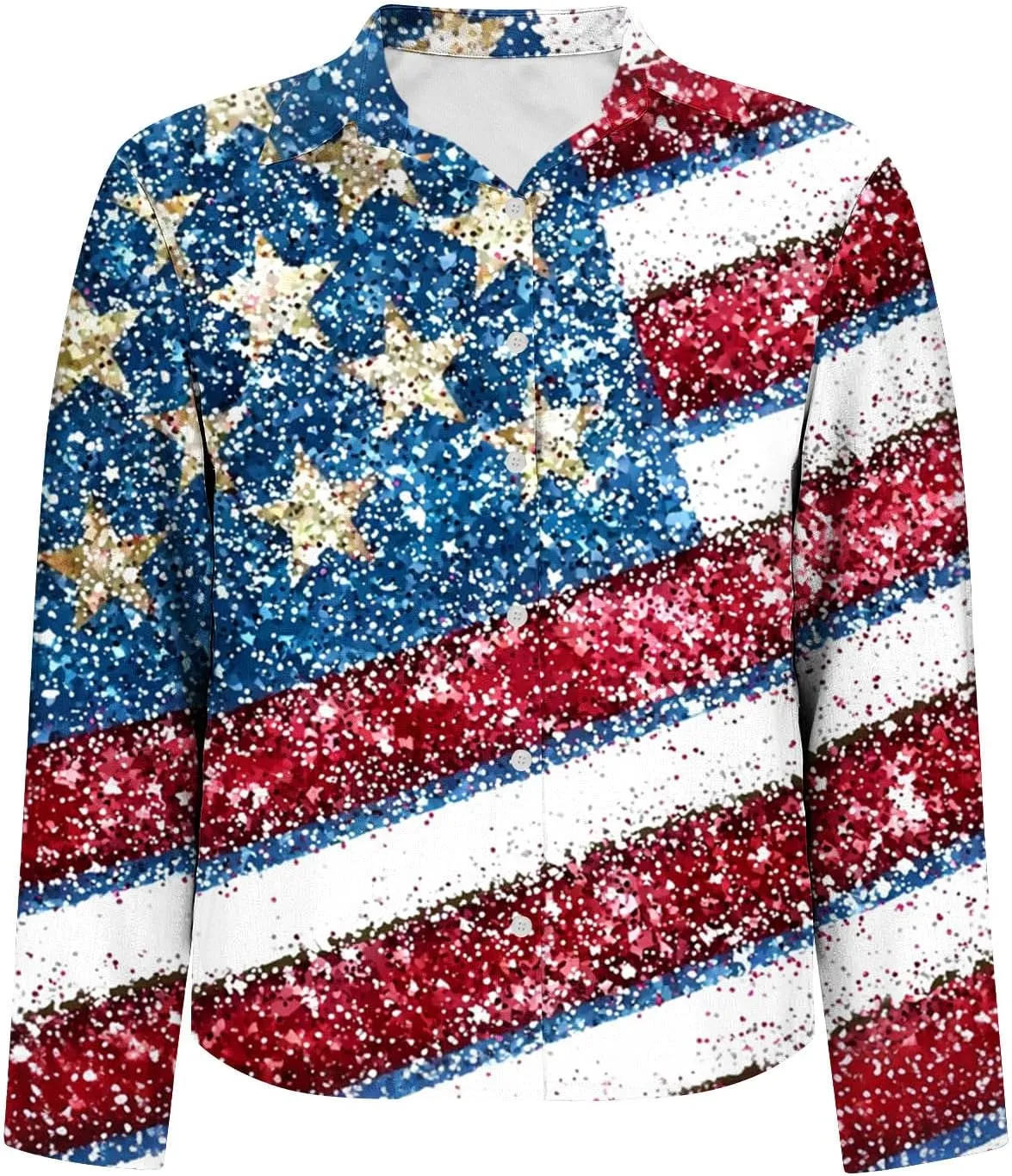 Womens 4th of July Shirt Patriotic Sequin Graphic Blouse American Flag Print Button Down Casual Tops